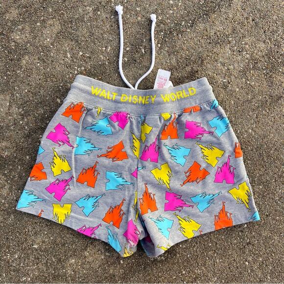 Walt Disney World Cinderella Castle Gray Drawstring Lounge Shorts With Pockets - Picture 2 of 5
